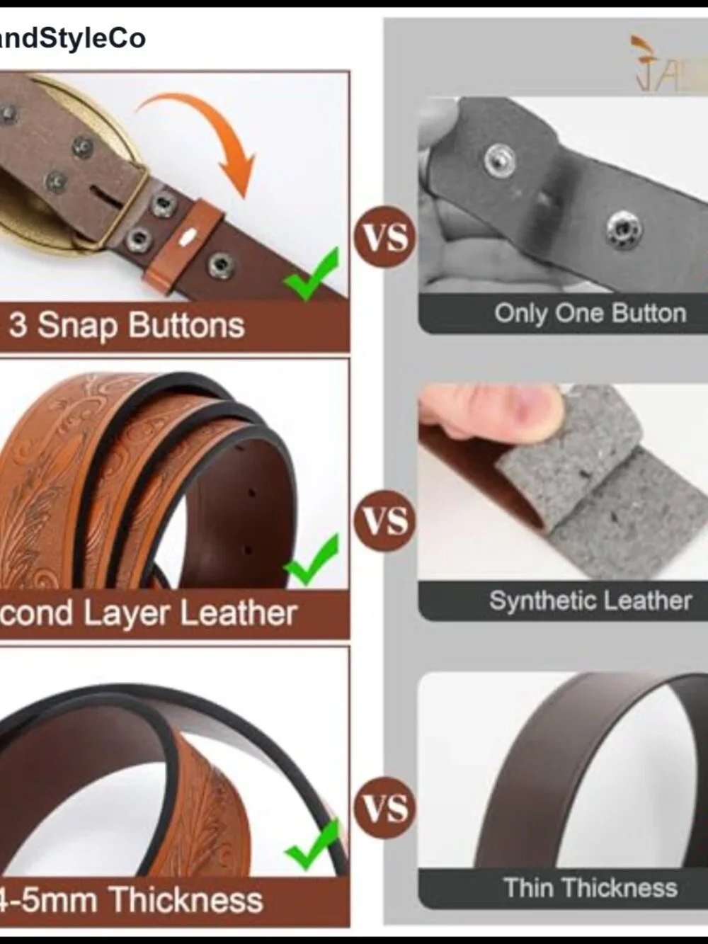 Western Leather Belt with Removable Floral Engraved Buckle for Men Women